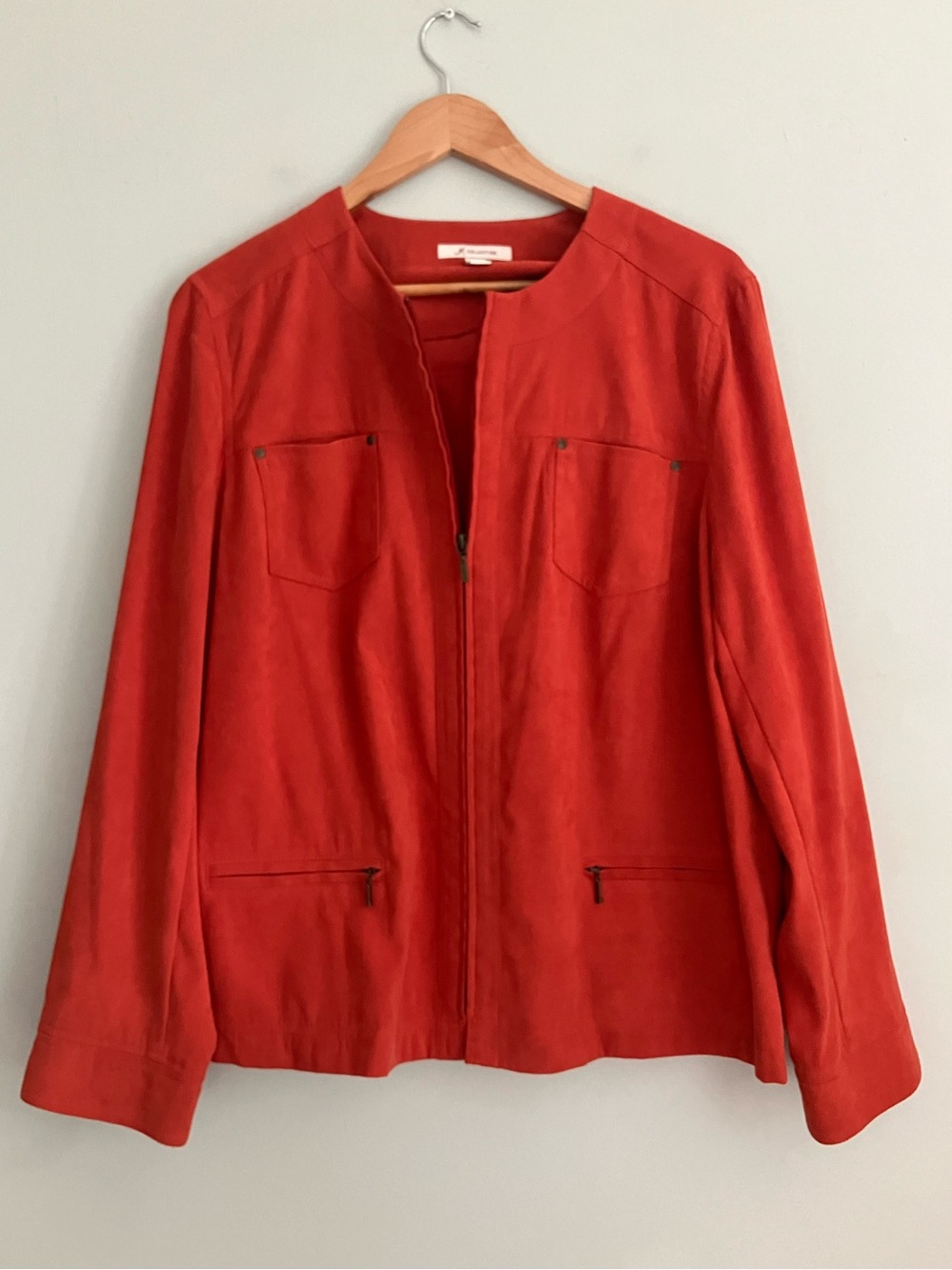 JM COLLECTION Orange Red Faux Suede Lightweight Jacket Size 16